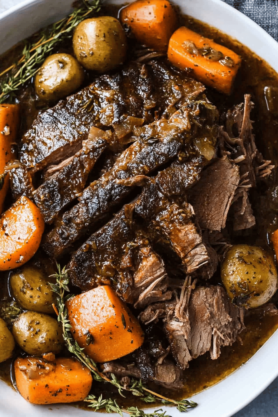 Pot roast recipe ingredients organized and measured on kitchen counter