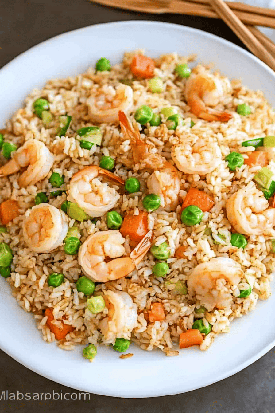Shrimp Fried Rice ingredients organized and measured on kitchen counter