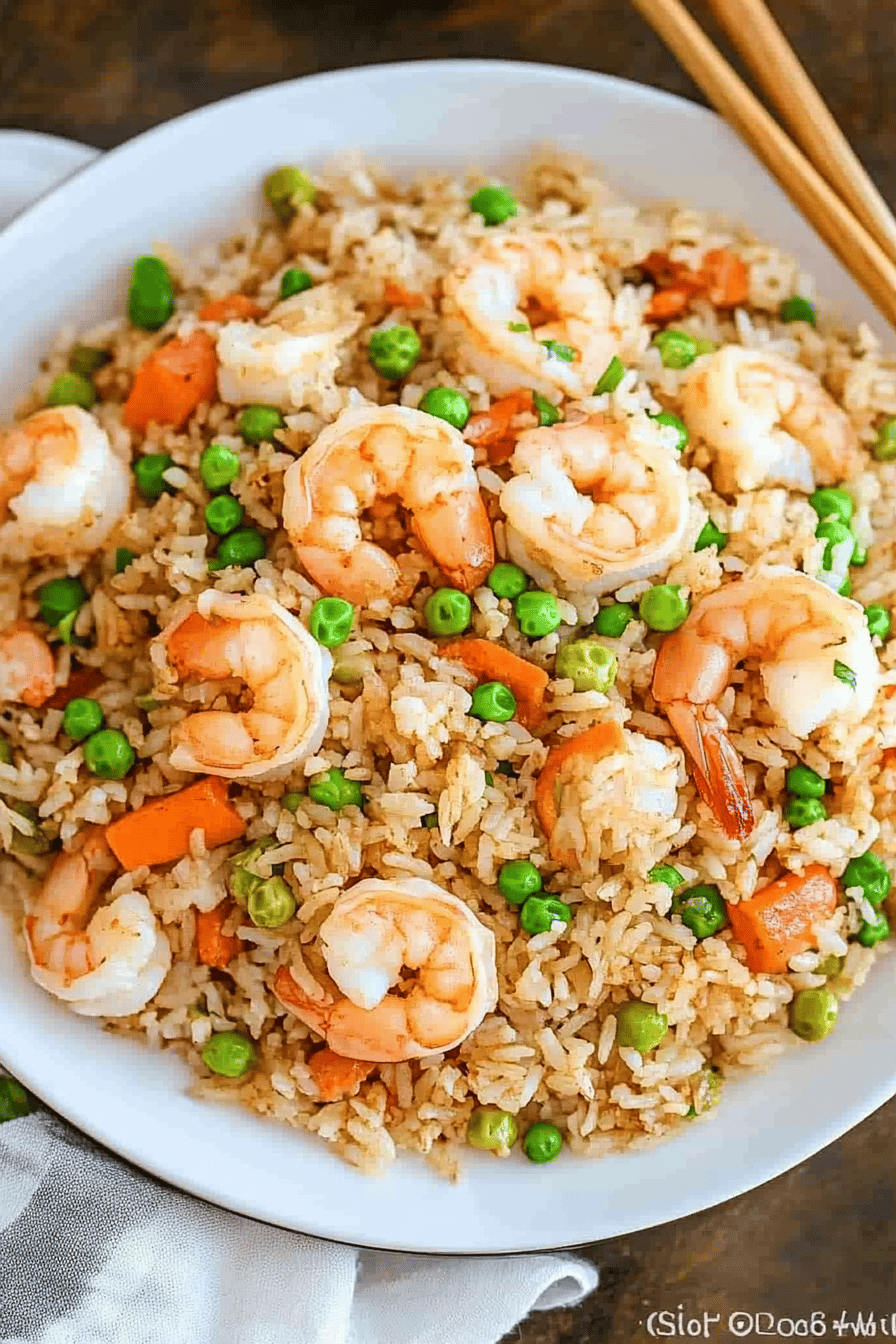 Shrimp Fried Rice slice on plate showing perfect texture and swirl pattern