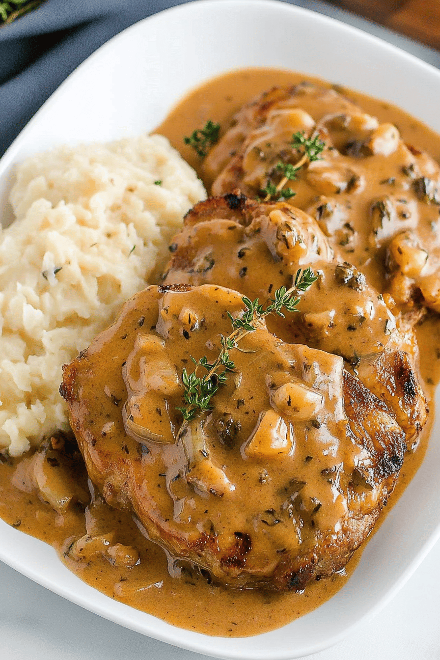 Southern Smothered Pork Chops slice on plate showing perfect texture and swirl pattern