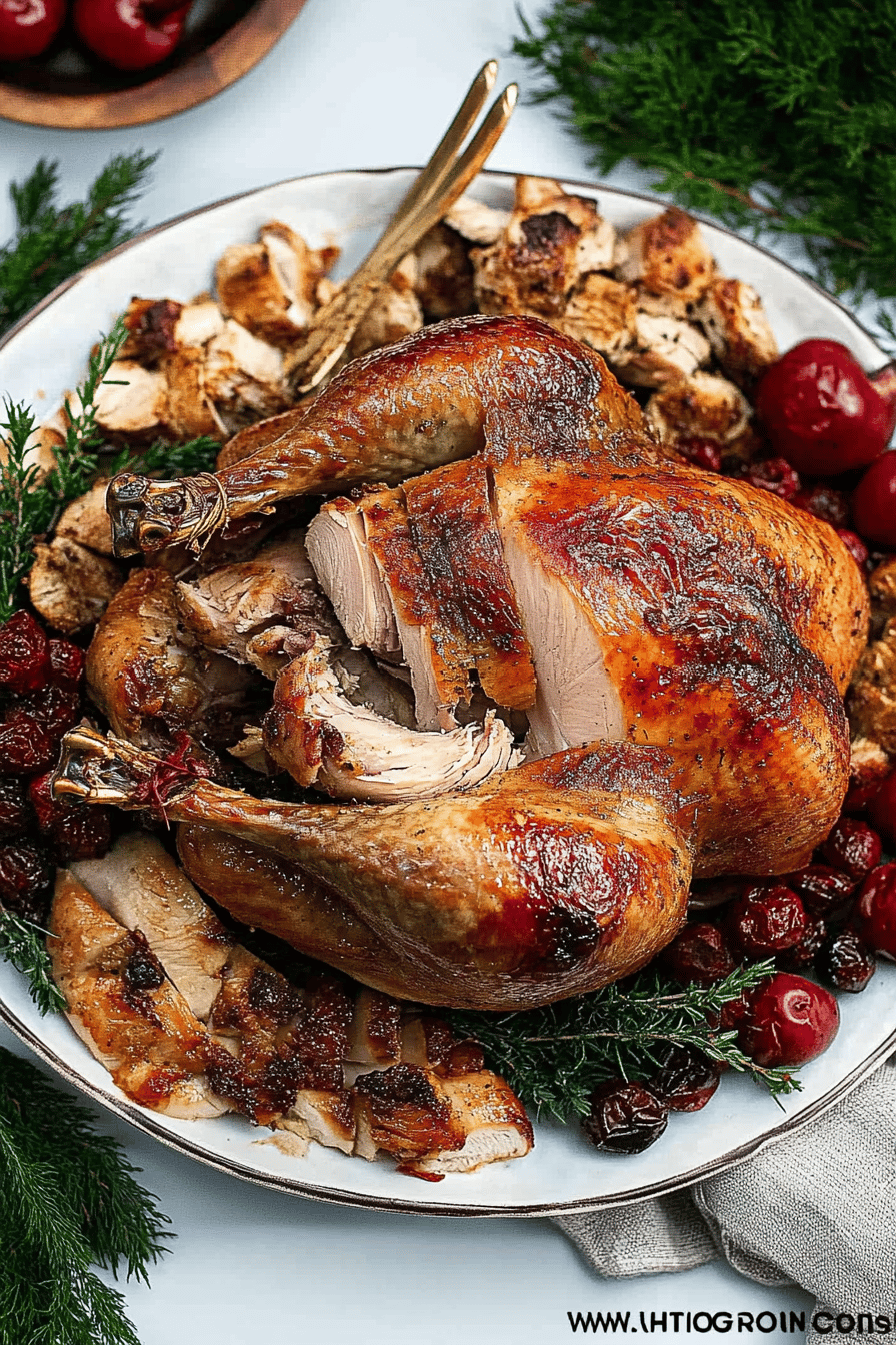 Spatchcock Turkey slice on plate showing perfect texture and swirl pattern