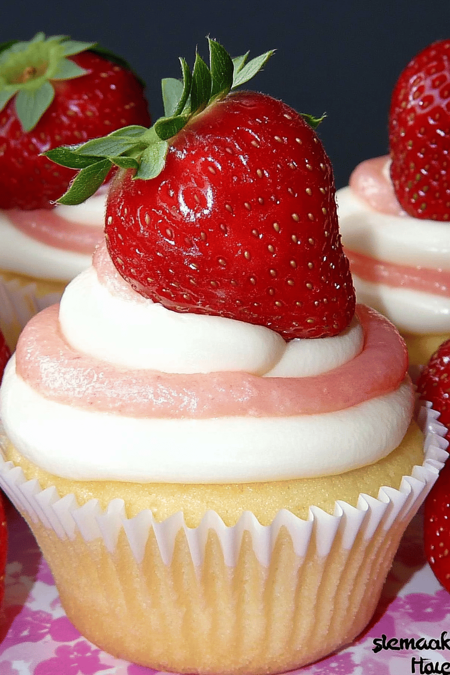 Strawberries Cream Cupcakes slice on plate showing perfect texture and swirl pattern