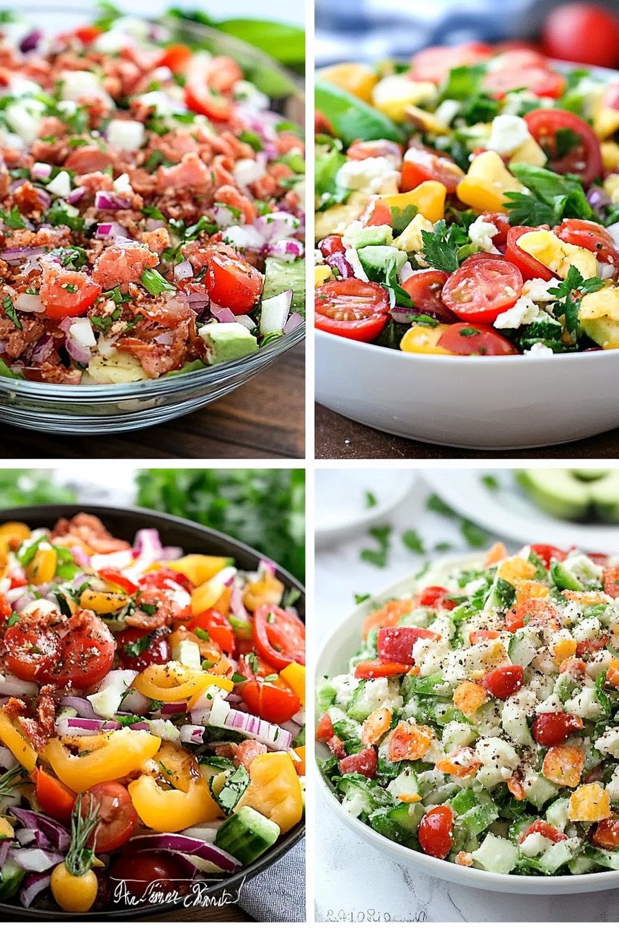 Summer Salad Recipes ingredients organized and measured on kitchen counter