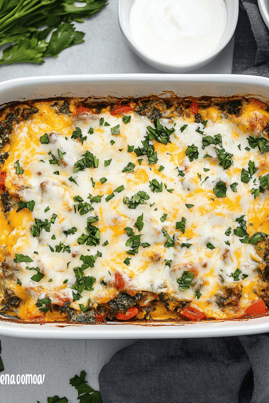 Vegetarian Breakfast Casserole slice on plate showing perfect texture and swirl pattern