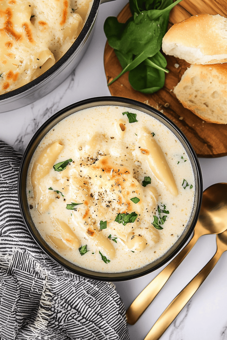 White Lasagna Soup slice on plate showing perfect texture and swirl pattern