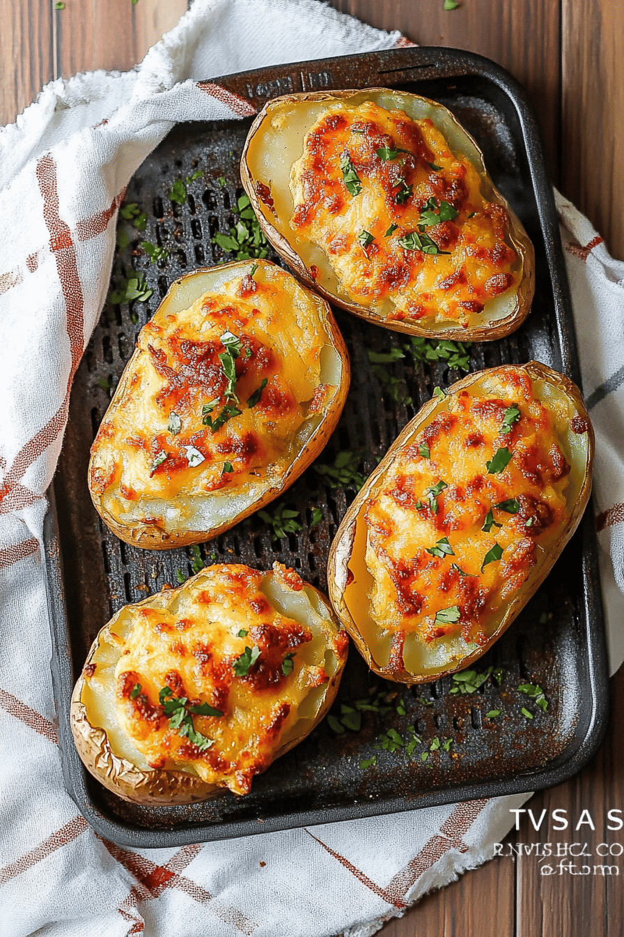 air fryer twice baked potatoes ingredients organized and measured on kitchen counter