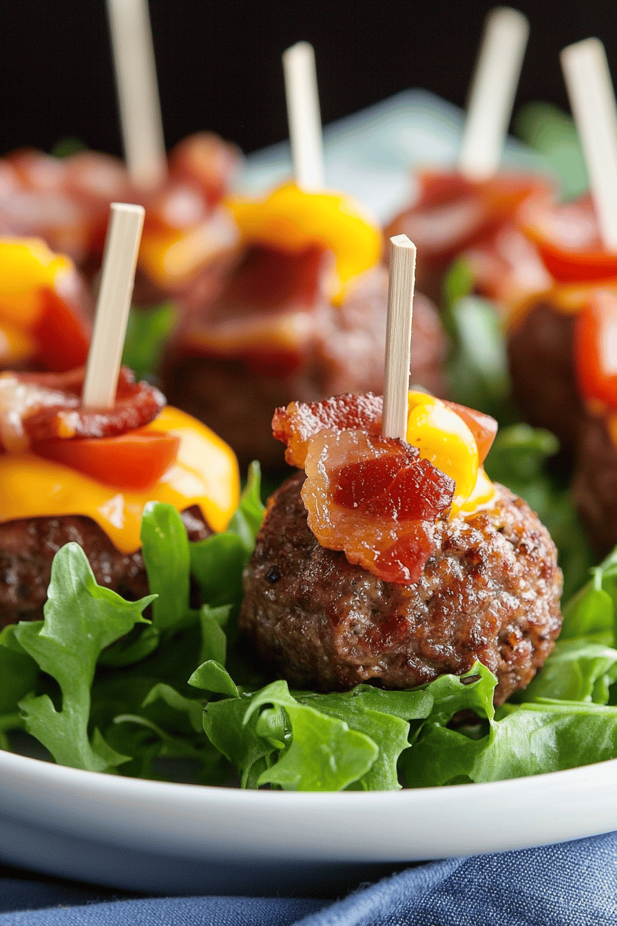 bacon cheeseburger meatballs slice on plate showing perfect texture and swirl pattern