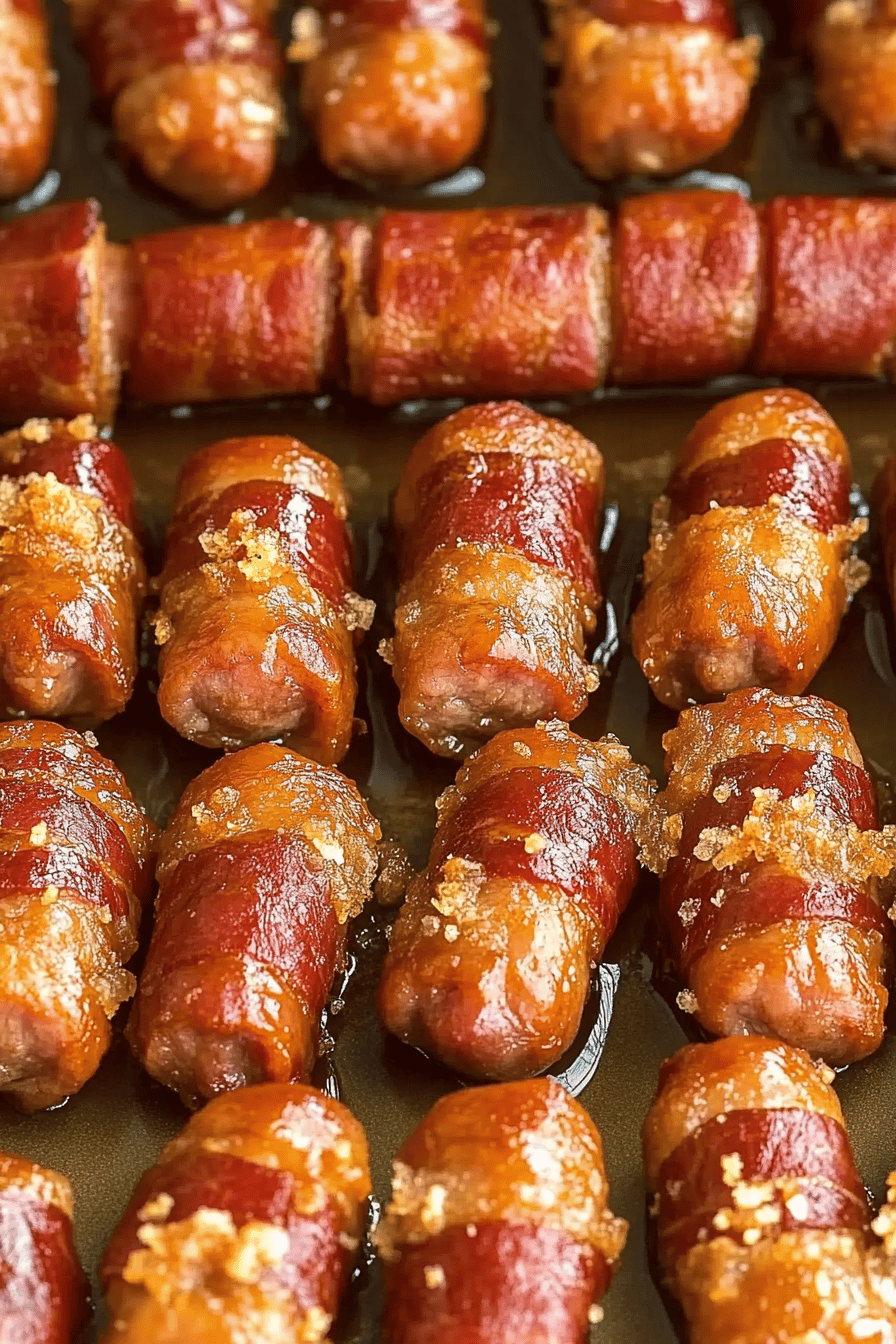 bacon wrapped smokies slice on plate showing perfect texture and swirl pattern