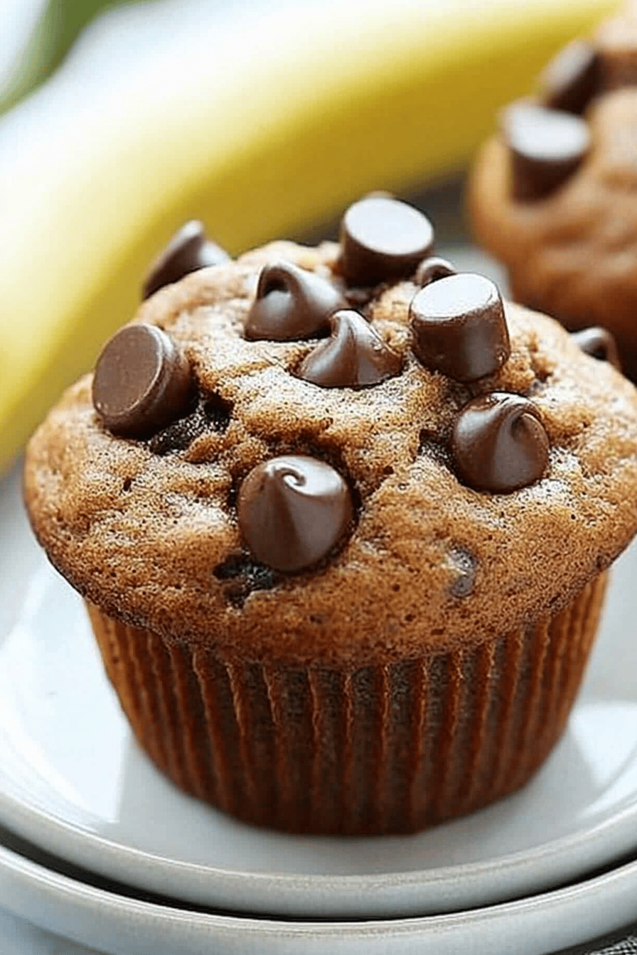 banana chocolate chip muffins slice on plate showing perfect texture and swirl pattern