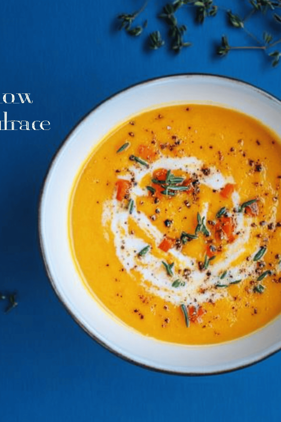 butternut squash soup slice on plate showing perfect texture and swirl pattern