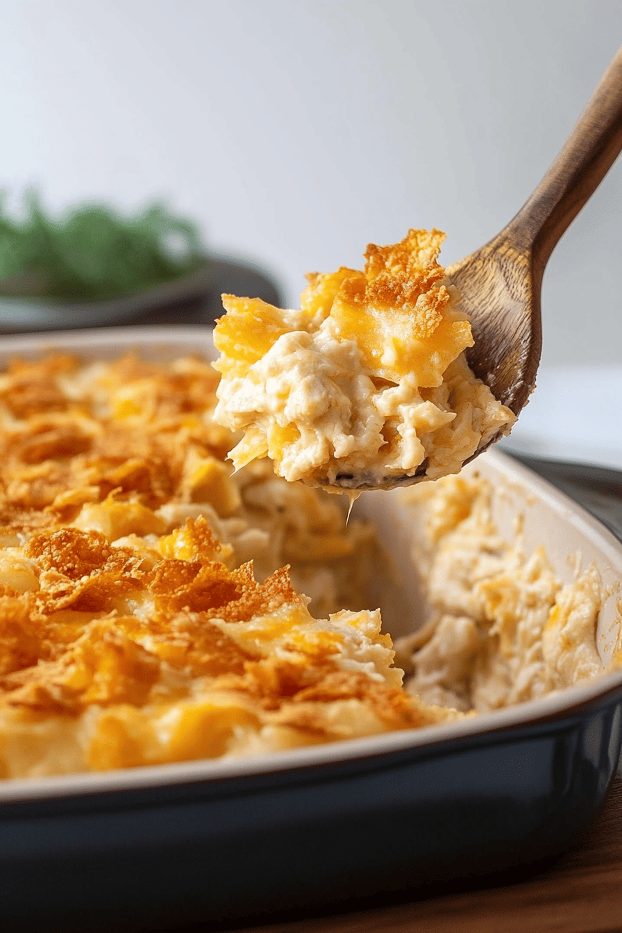 chicken casserole slice on plate showing perfect texture and swirl pattern
