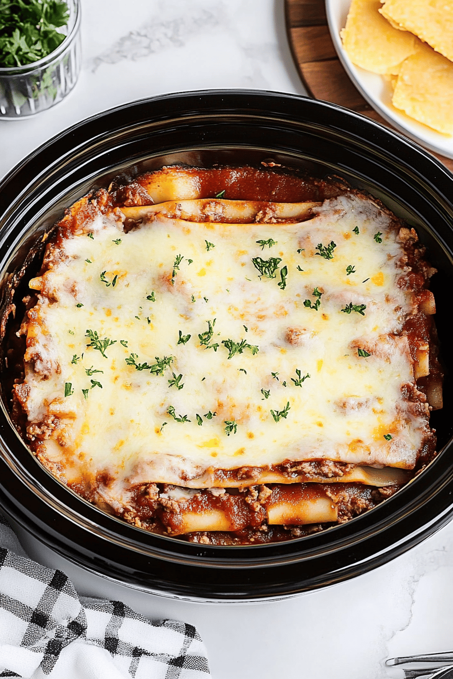 crockpot lasagna ingredients organized and measured on kitchen counter