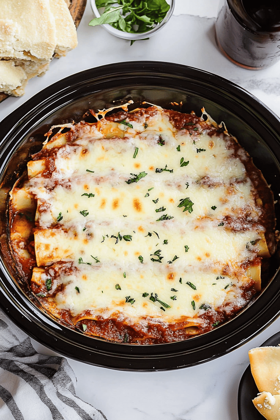 crockpot lasagna slice on plate showing perfect texture and swirl pattern