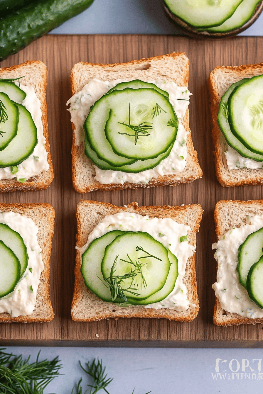cucumber sandwiches ingredients organized and measured on kitchen counter