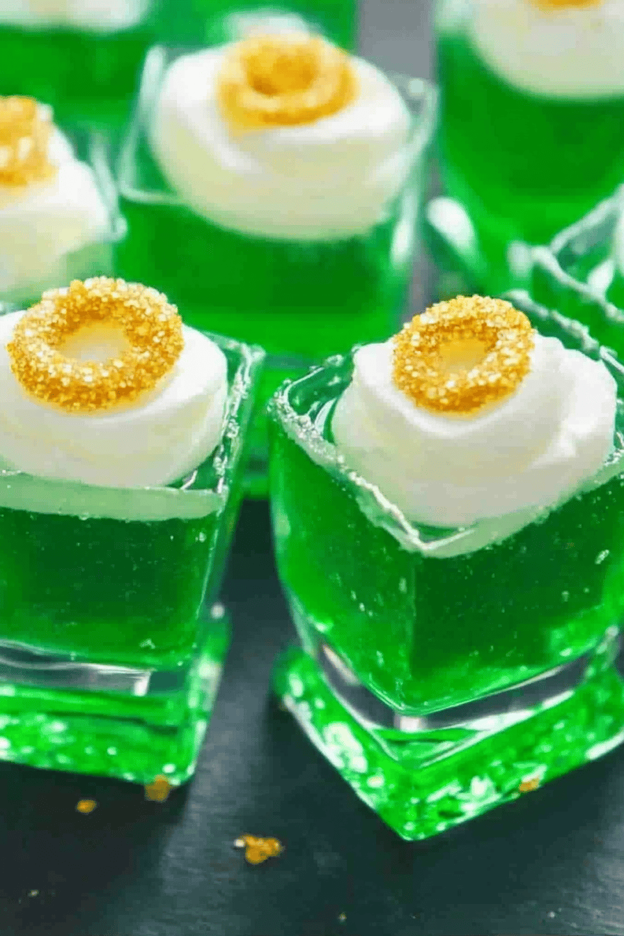 green jello shots slice on plate showing perfect texture and swirl pattern