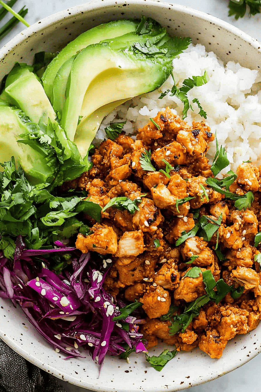 ground chicken bowls ingredients organized and measured on kitchen counter