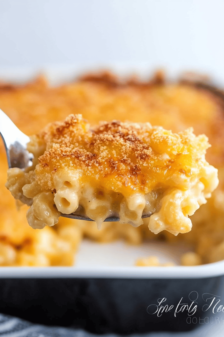 macaroni and cheese slice on plate showing perfect texture and swirl pattern