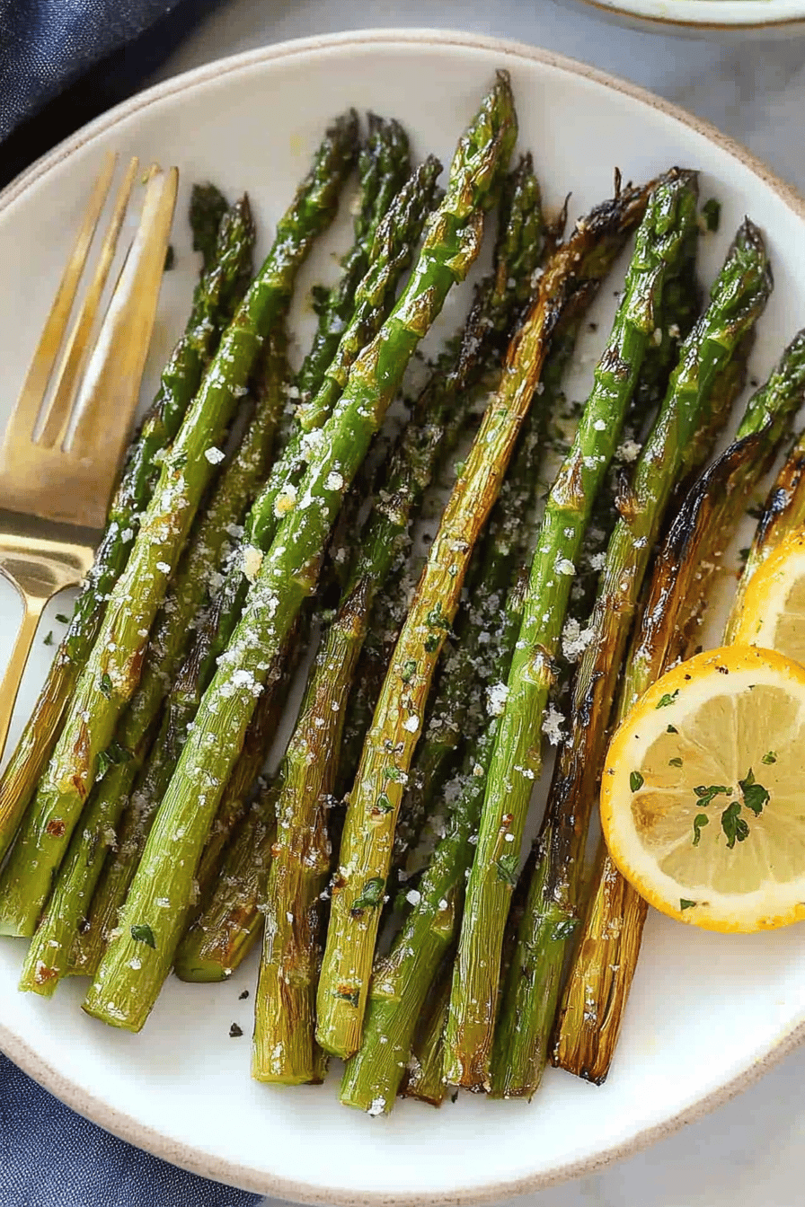 roasted asparagus ingredients organized and measured on kitchen counter