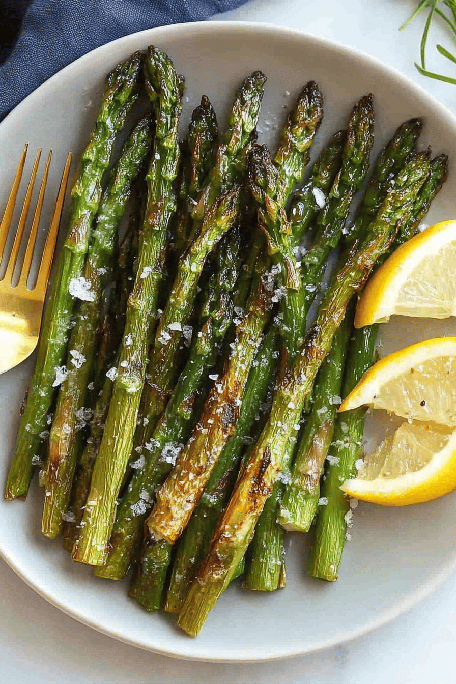 roasted asparagus slice on plate showing perfect texture and swirl pattern