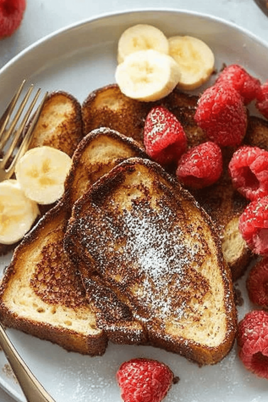 sheet pan french toast slice on plate showing perfect texture and swirl pattern