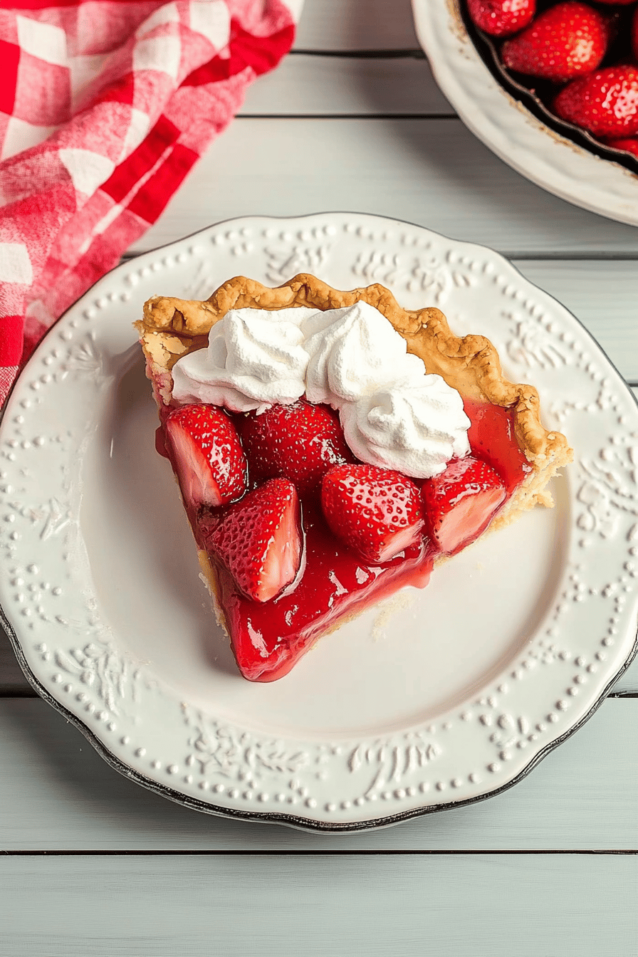 strawberry pie slice on plate showing perfect texture and swirl pattern