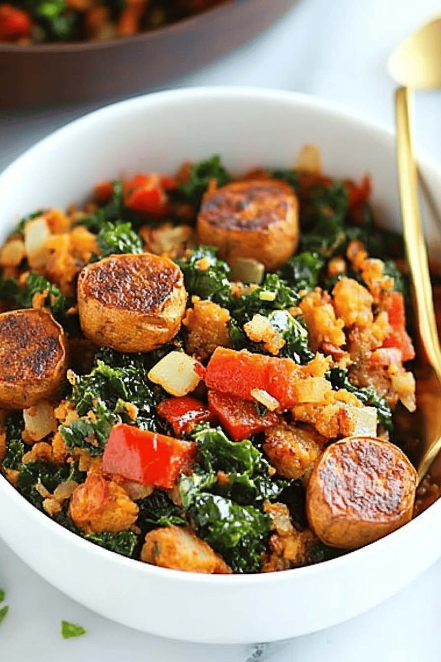sweet potato kale hash ingredients organized and measured on kitchen counter