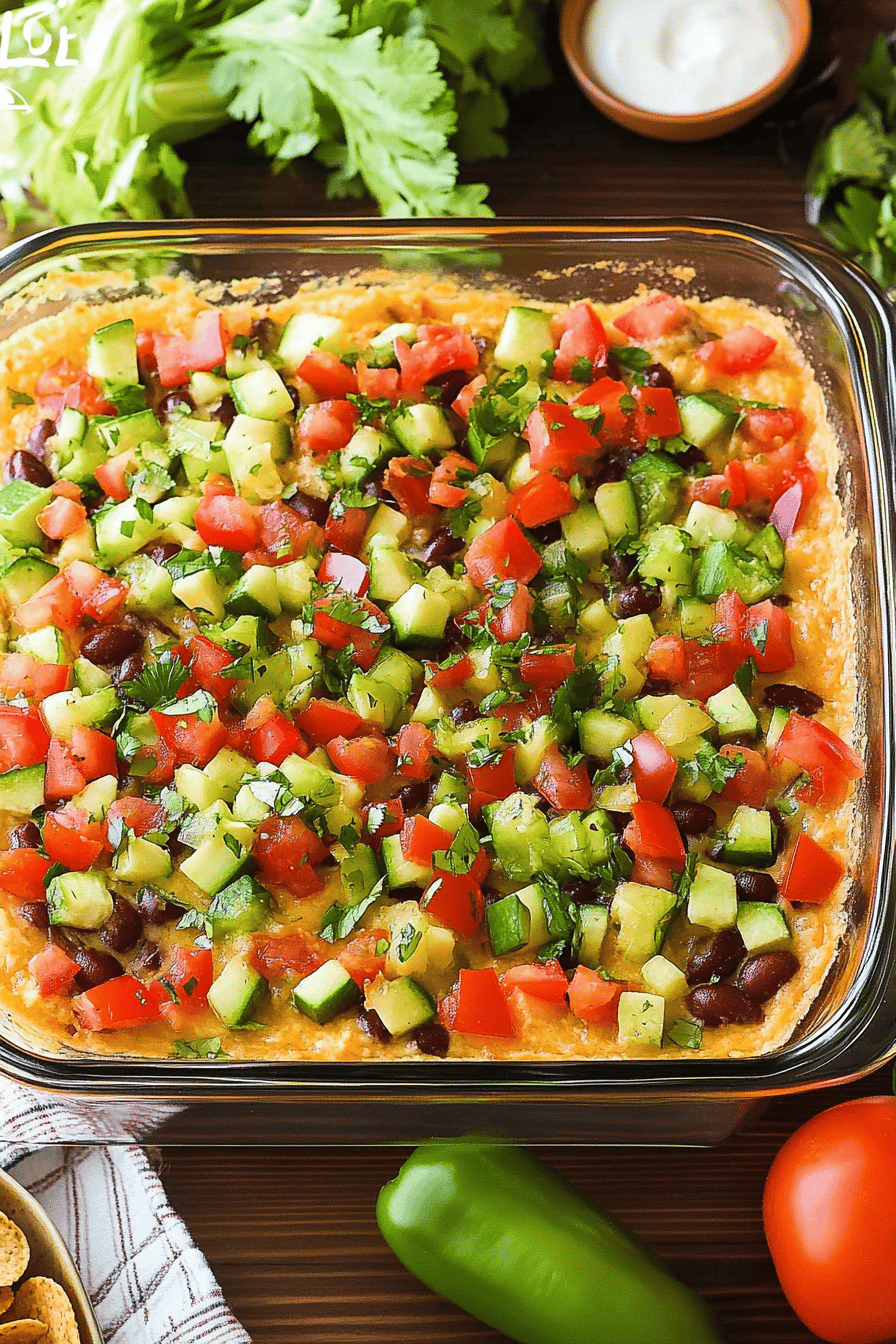 taco dip ingredients organized and measured on kitchen counter