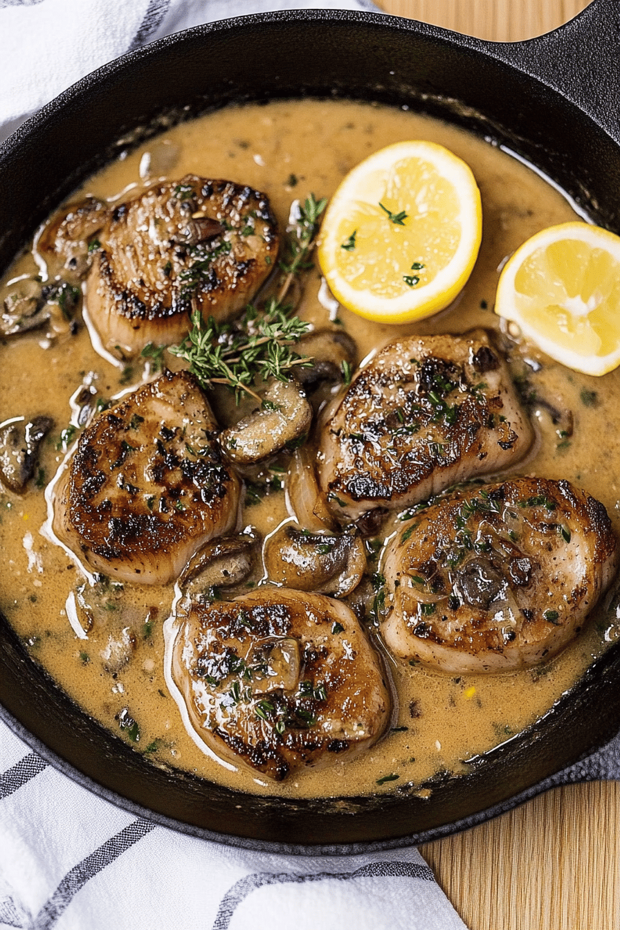 veal scallopini slice on plate showing perfect texture and swirl pattern
