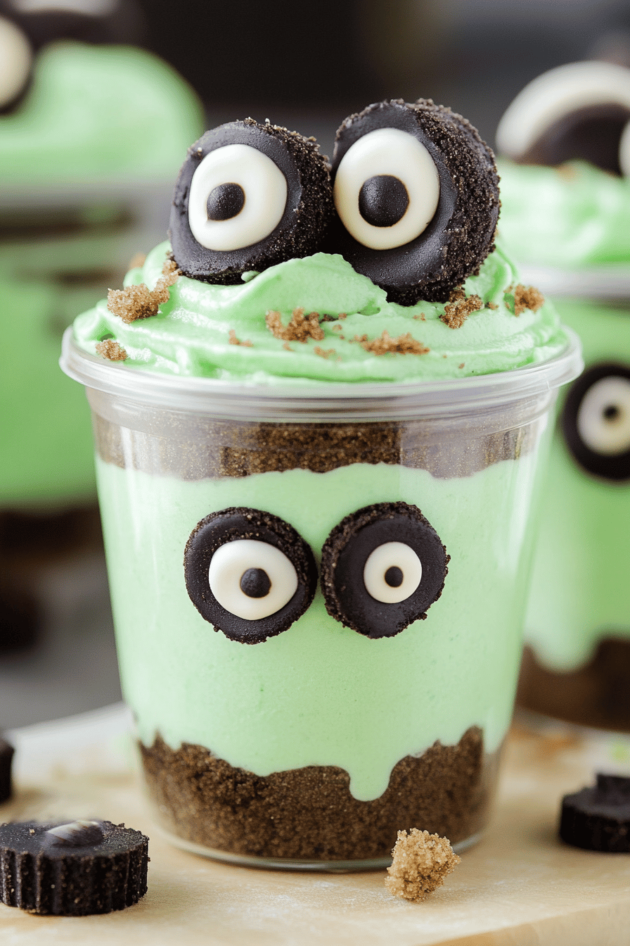 zombie dirt pudding cups slice on plate showing perfect texture and swirl pattern