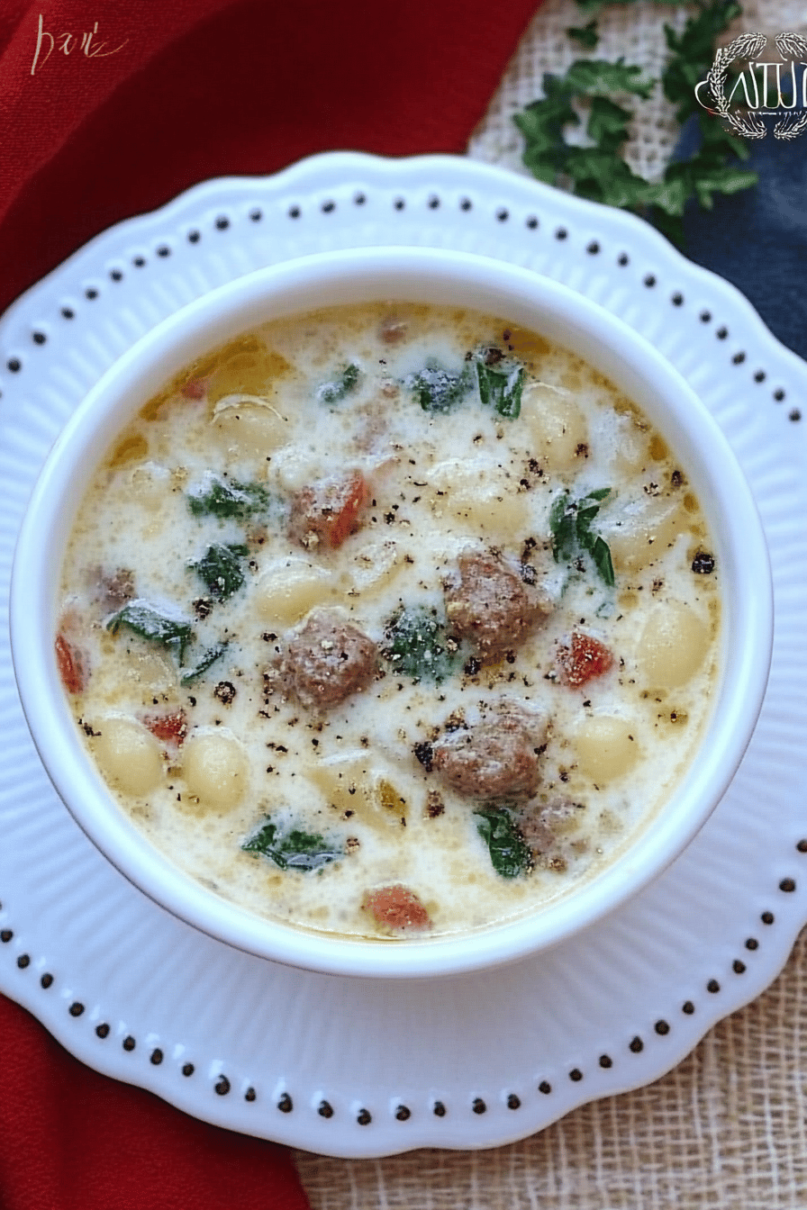 zuppa toscana slice on plate showing perfect texture and swirl pattern